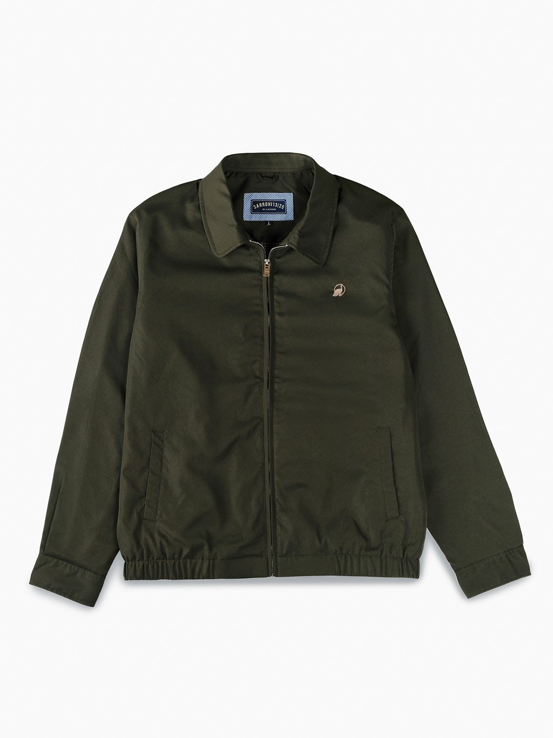 Cotton Twill Spread Collar Foreat Green Jacket With Embroidery
