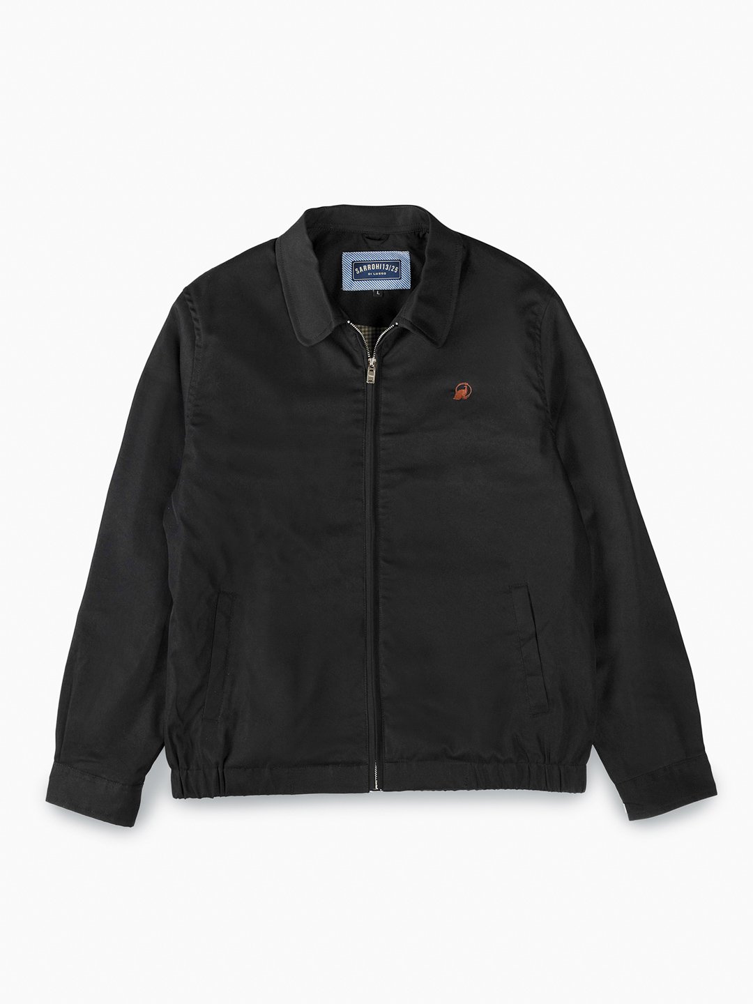 Cotton Twill Spread Collar Black Jacket With Embroidery