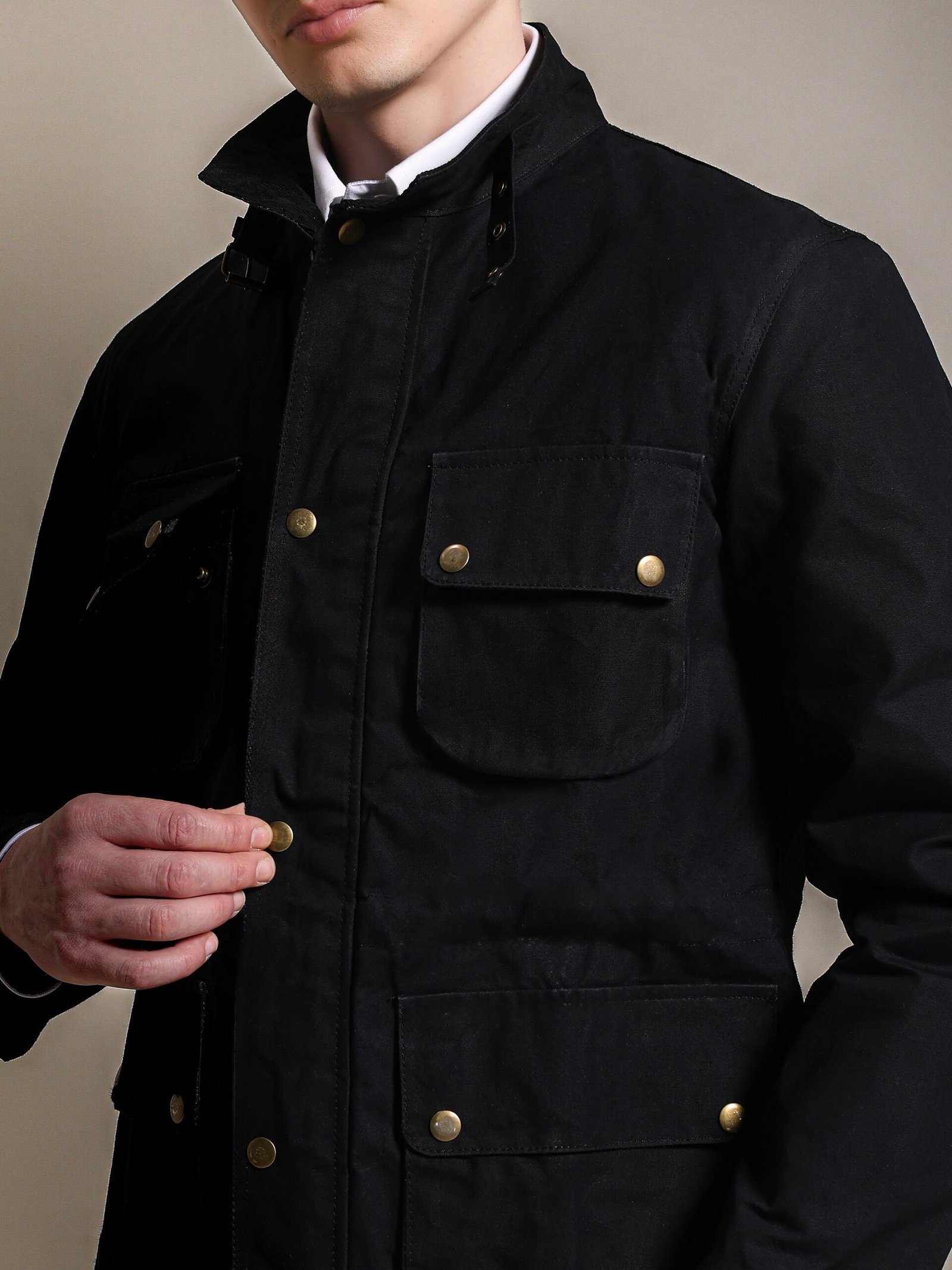 Gorkha Waxed Jacket Black #1 With Corduroy Collars