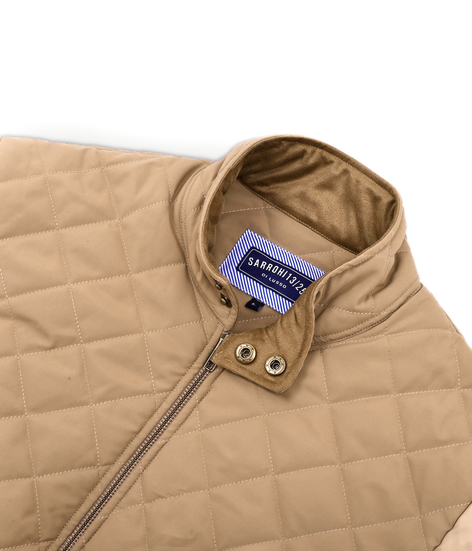 Tagore Jacket- Beige Slim Fit Quilted Jacket With Sued Collars