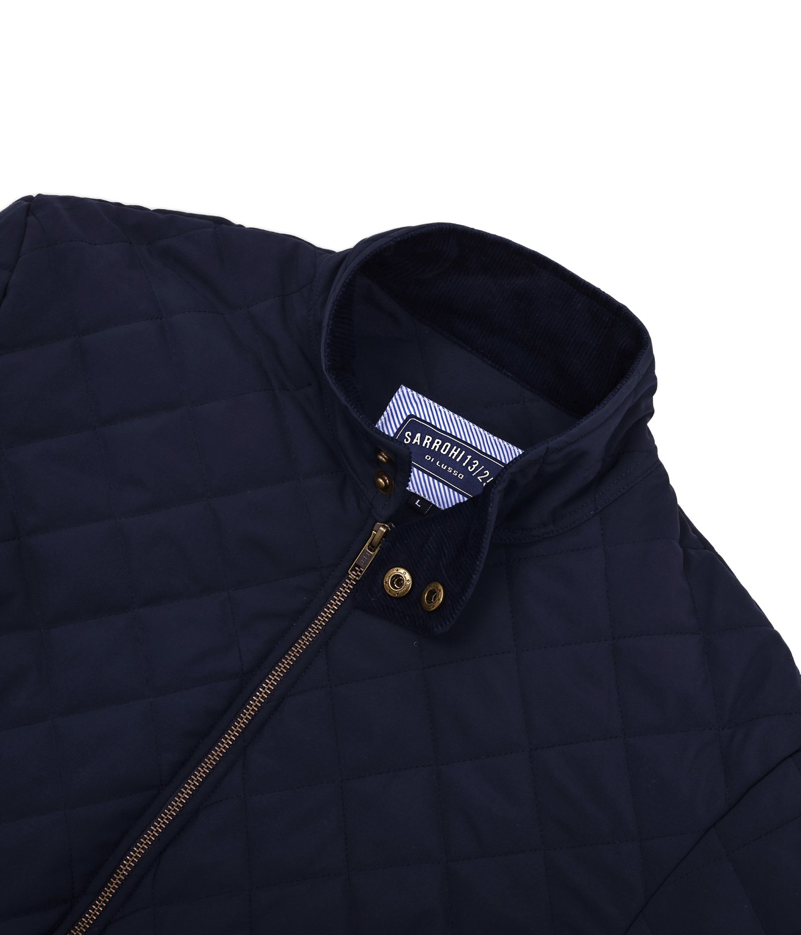 Tagore Jacket- Blue Slim Fit Quilted Jacket With Couduroy Collars