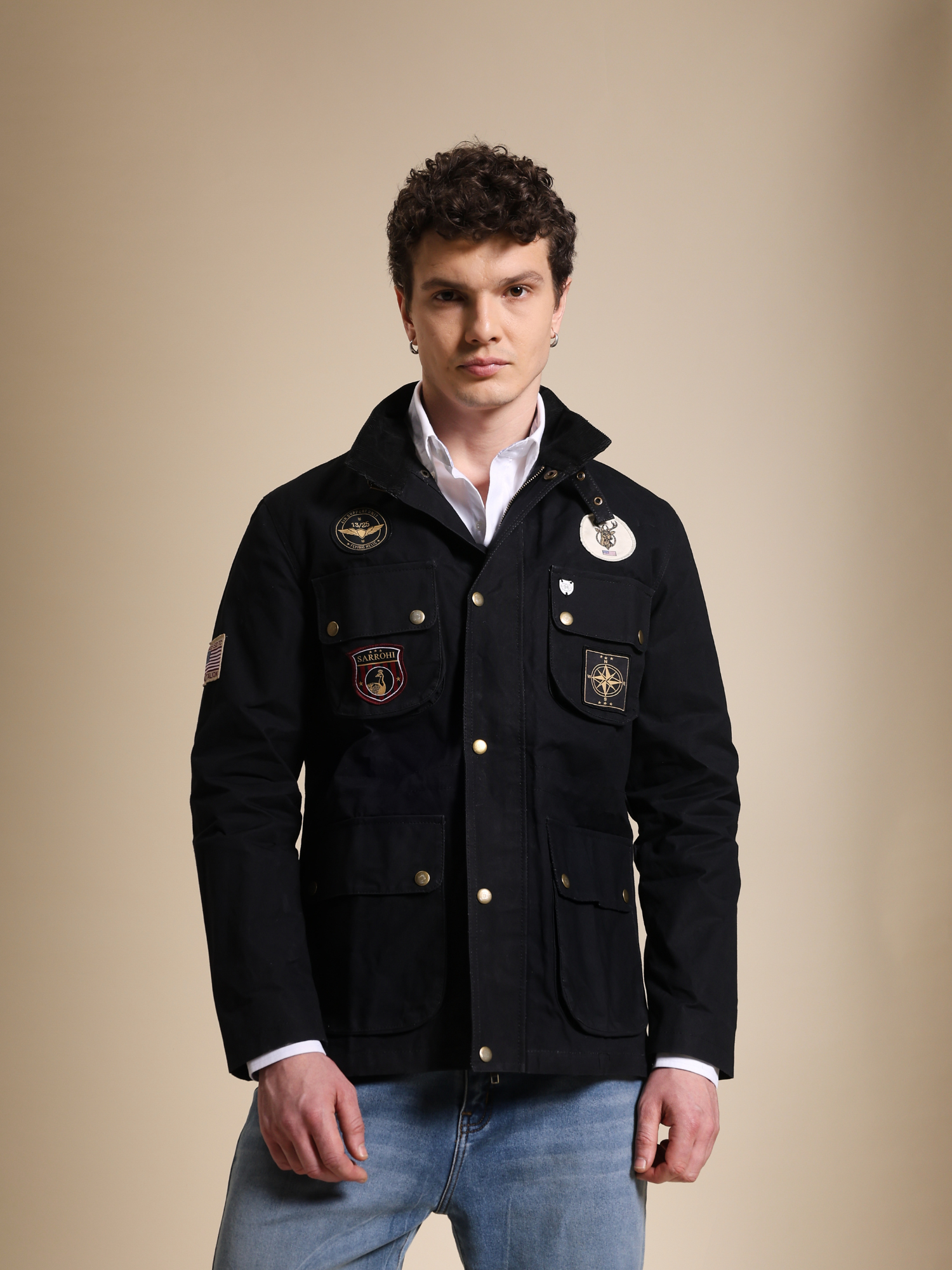 Gorkha Waxed Jacket Black #2 With Corduroy Collars